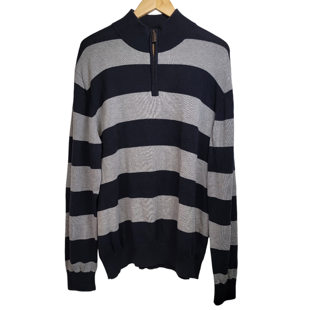 Eastside Westside Striped Sz XL Collared Sweater Pullover 1/4 Zip Mock Neck EUC